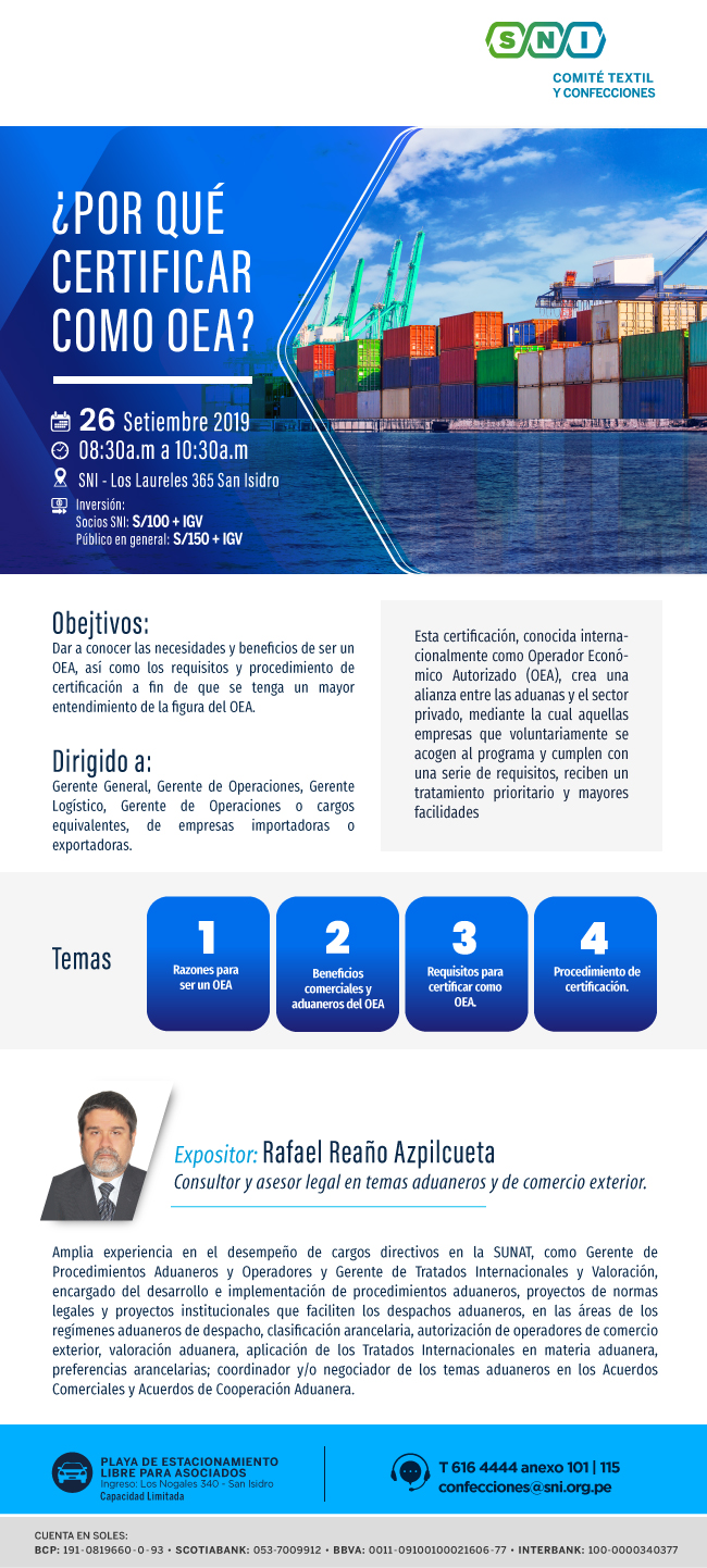 ¿Por qué certificar como OEA? | Sociedad Nacional de Industrias
